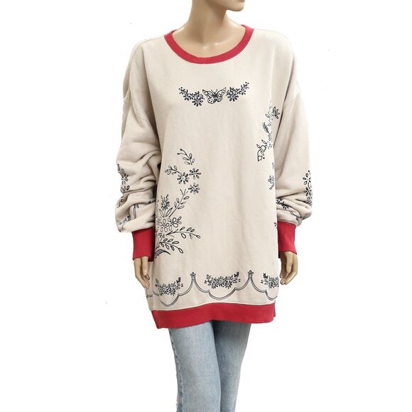 Free People Floral Graphic Print Pullover Sweatshirt Top Long Sleeve XL 283713 - Picture 1 of 4